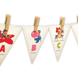 Digital vintage ABC banner / DIY / printable alphabet pennants / bright colors / printable / instant download / bunting flags / party decor