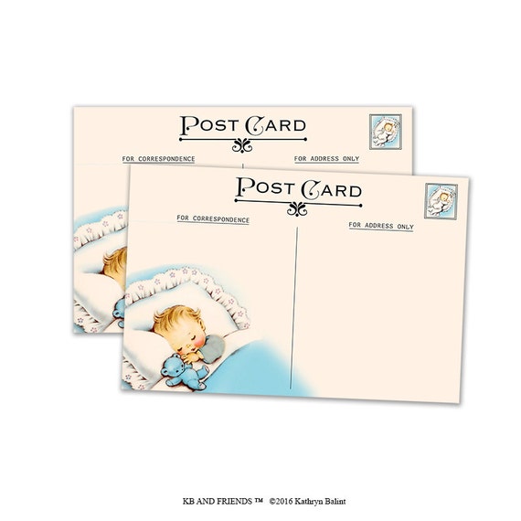 Digital Baby Boy Postcards for vintage baby shower/ 4 Etsy