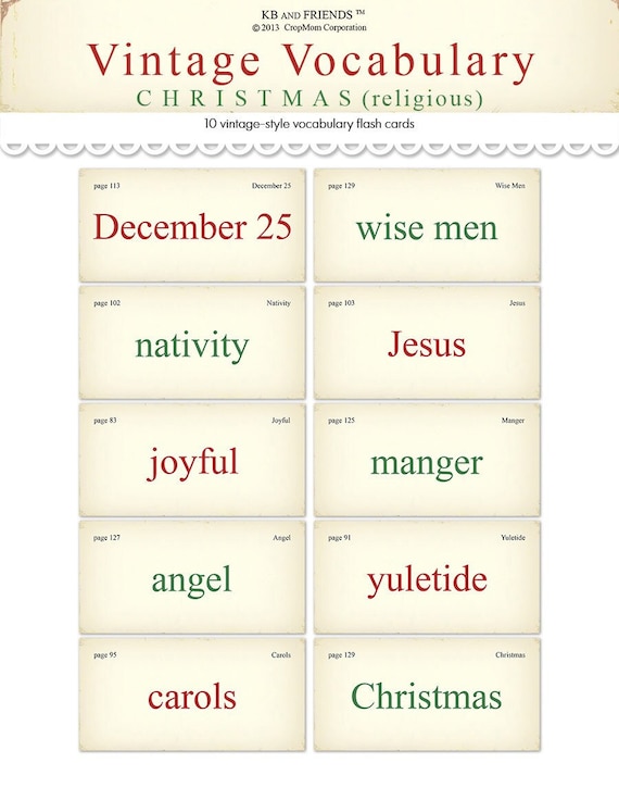 Vintage Style Christmas Religious Flash Cards Printable (Digital Download)