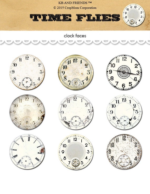 Vintage clocks watch faces digital collage sheet / printable 2