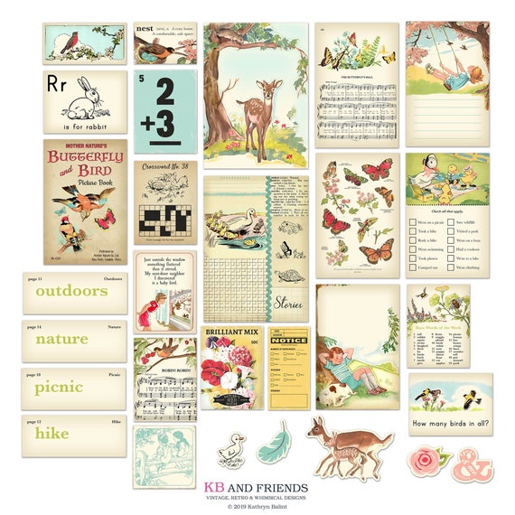 Woodlands vintage scrapbook ephemera cards & embellishments, digital,  printable / collage sheets, individual files / digital scrapbooking