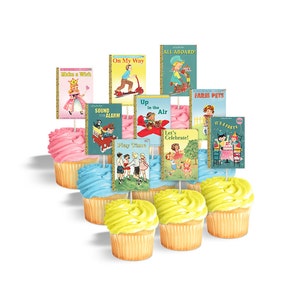 Printable cupcake toppers or cake bunting for book themed birthday party or baby shower / vintage book covers / digital rectangles