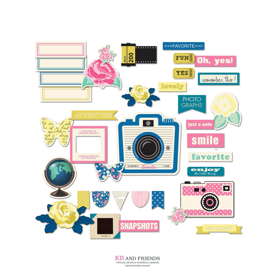 Retro Style Camera Scrapbook Embellishments: Travel Photography Cutouts ...
