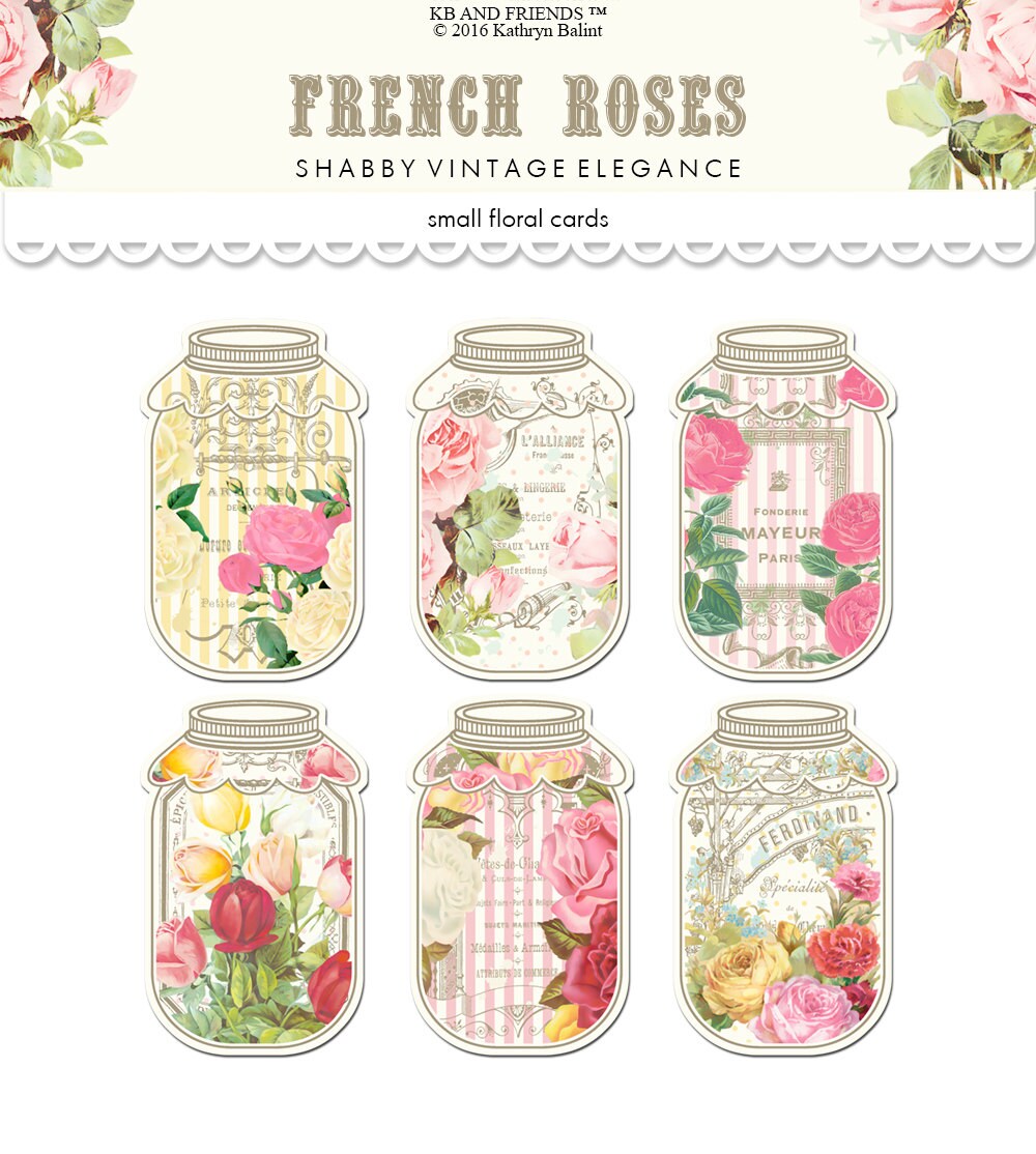 Floral mason jar tags / printable vintage French ATC tags / shabby ch…