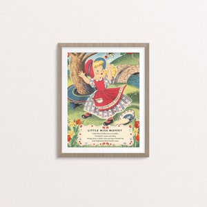 Digital Little Miss Muffet Nursery rhyme poster / 8&quot; by 10&quot; / downloadable, printable / vintage Mother Goose digital print / wall art