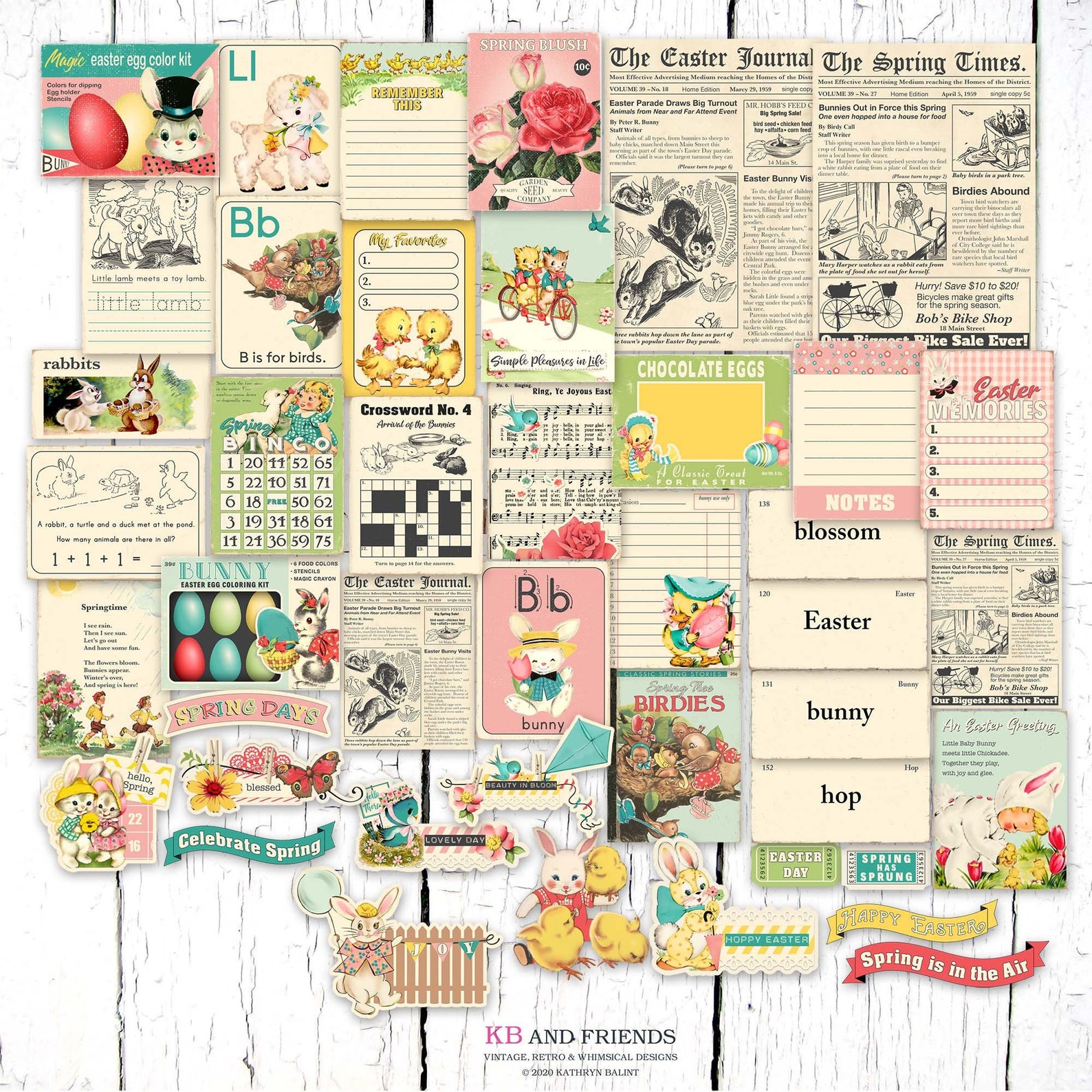 KB and Friends Retro Easter Spring Digital Ephemera & Journaling Cards