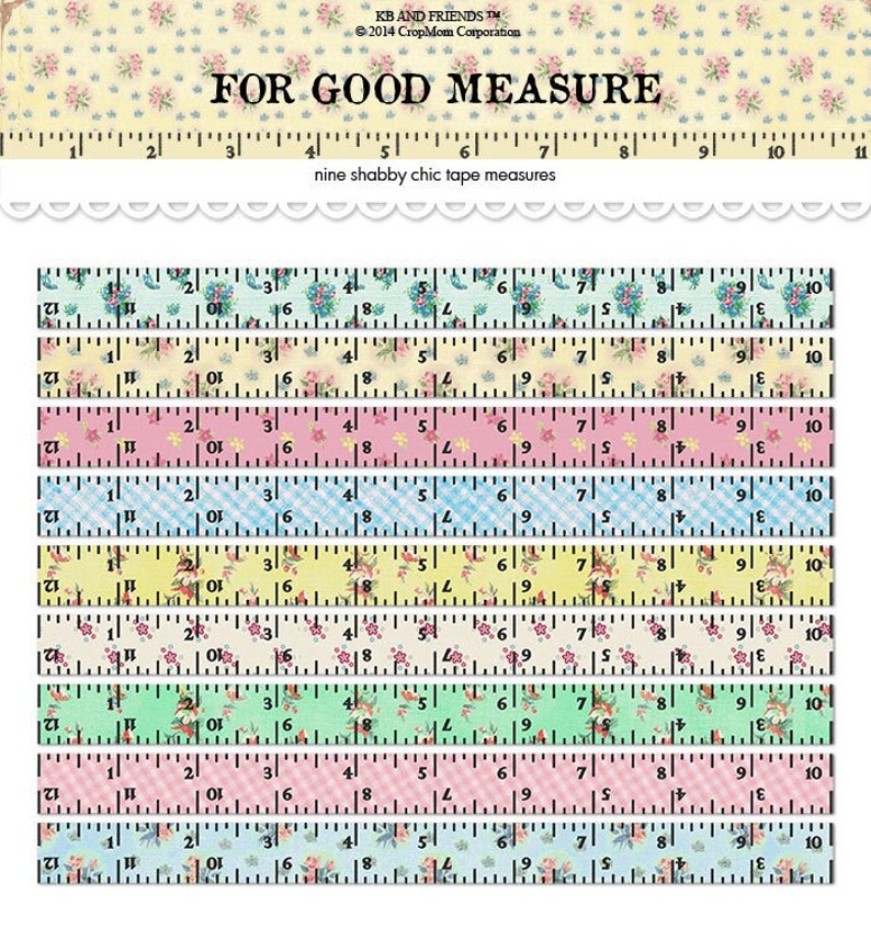 Digital Shabby Chic Tape Measures / rulers / vintage floral collage sheet / altered art / downloadable / printable image 1