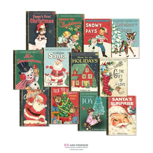 Vintage Christmas Digital Book Covers / 12 Ephemera Cards / - Etsy