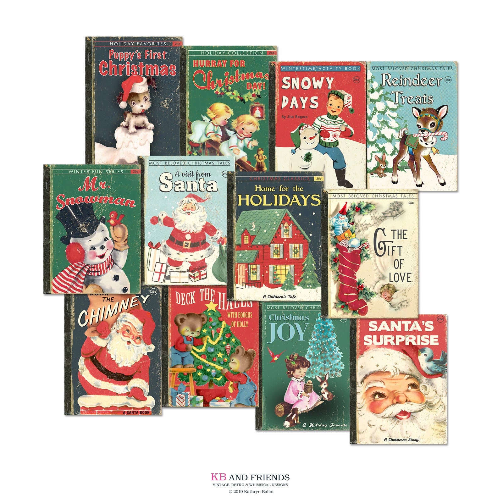 christmas book cover cards: vintage style printable scrapbook ephemera (digital download)