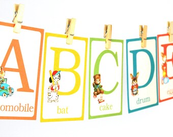 Retro Style Animal ABC Flash Cards: Printable Alphabet Nursery Decor (Digital Download)