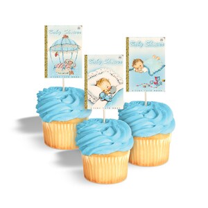 Baby shower cupcake toppers printable / book themed baby shower tags / boy vintage baby shower / printable cake bunting / rectangles