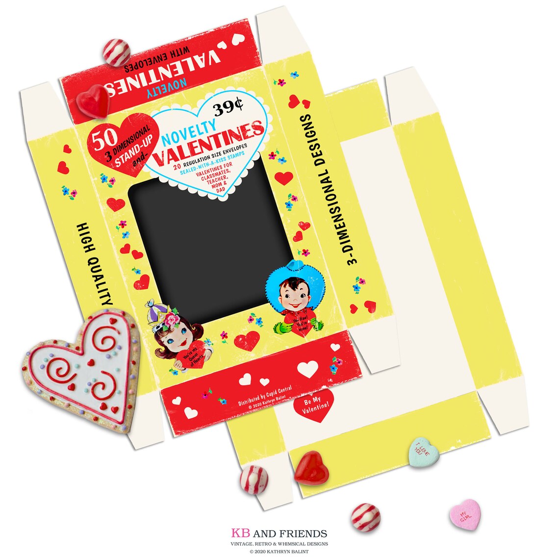Retro Boy Girl Printable Valentines Day Gift Or Treats Box Etsy