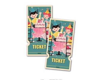 Digital Vintage Birthday Raffle Tickets with retro boys and girls / instant download / for party games, raffles, admission tickets
