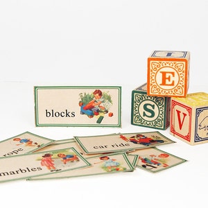 Printable retro word flashcards / collage sheet / printable vocabulary flash cards / vintage children collage sheet / downloadable