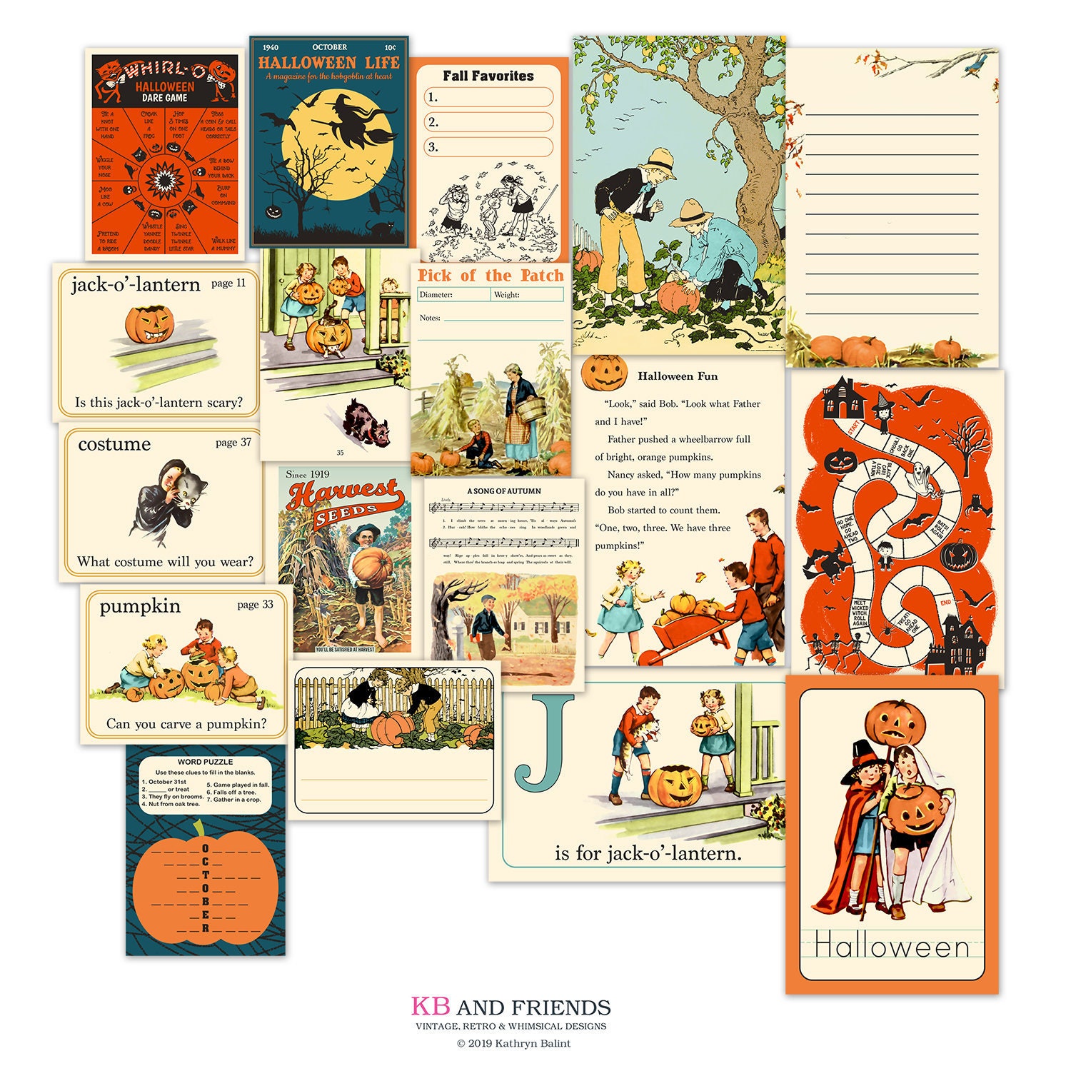 Vintage Halloween Journaling Cards / Printable Digital 