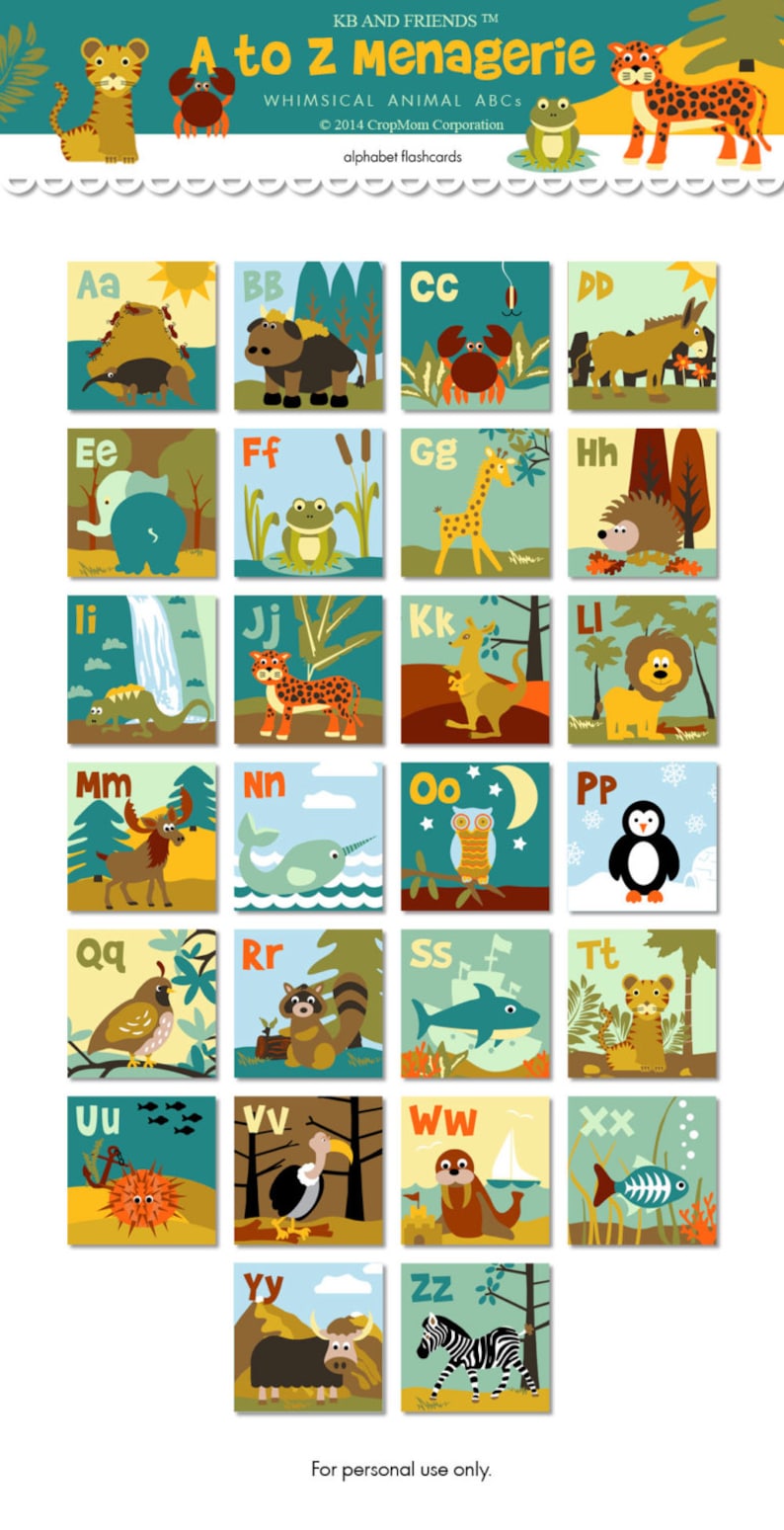 Animal alphabet flashcards / 2 square animal ABC flashcards/ printable ABC letters / animal flashcards / alphabet collage sheet image 1