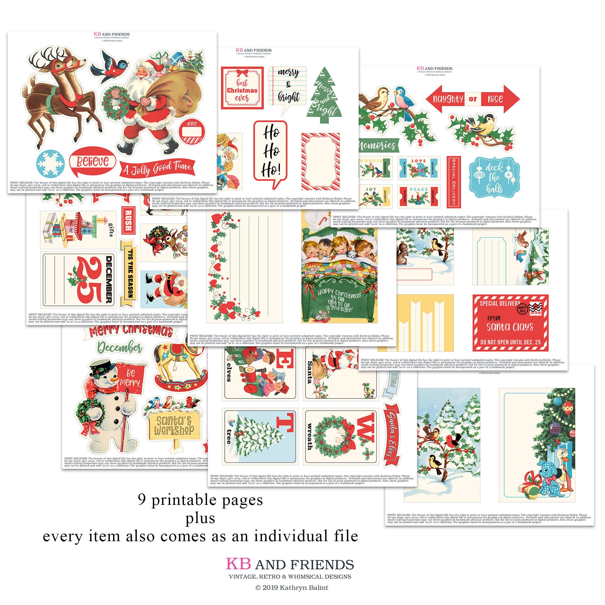 Retro Christmas Digital Scrapbook Embellishments Ephemera - Etsy