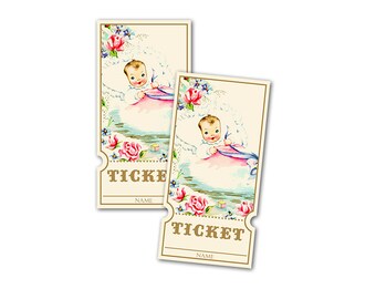 Digital Vintage Baby Shower Raffle Tickets / elegant design, neutral gender / shabby chic, Victorian / perfect for diaper raffle