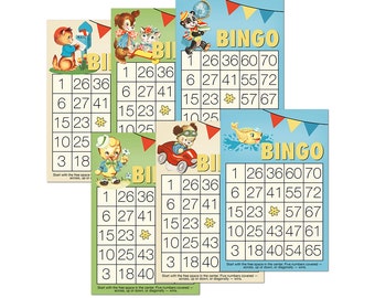 Retro Style Animal Decorative Bingo Cards: Printable Scrapbook Ephemera (Digital Download)