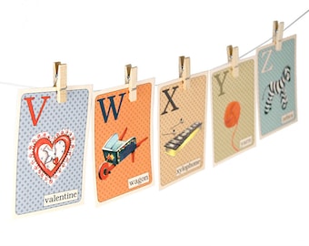 Retro ABC Flashcards: Printable Vintage Style Alphabet Cards (Digital Download)