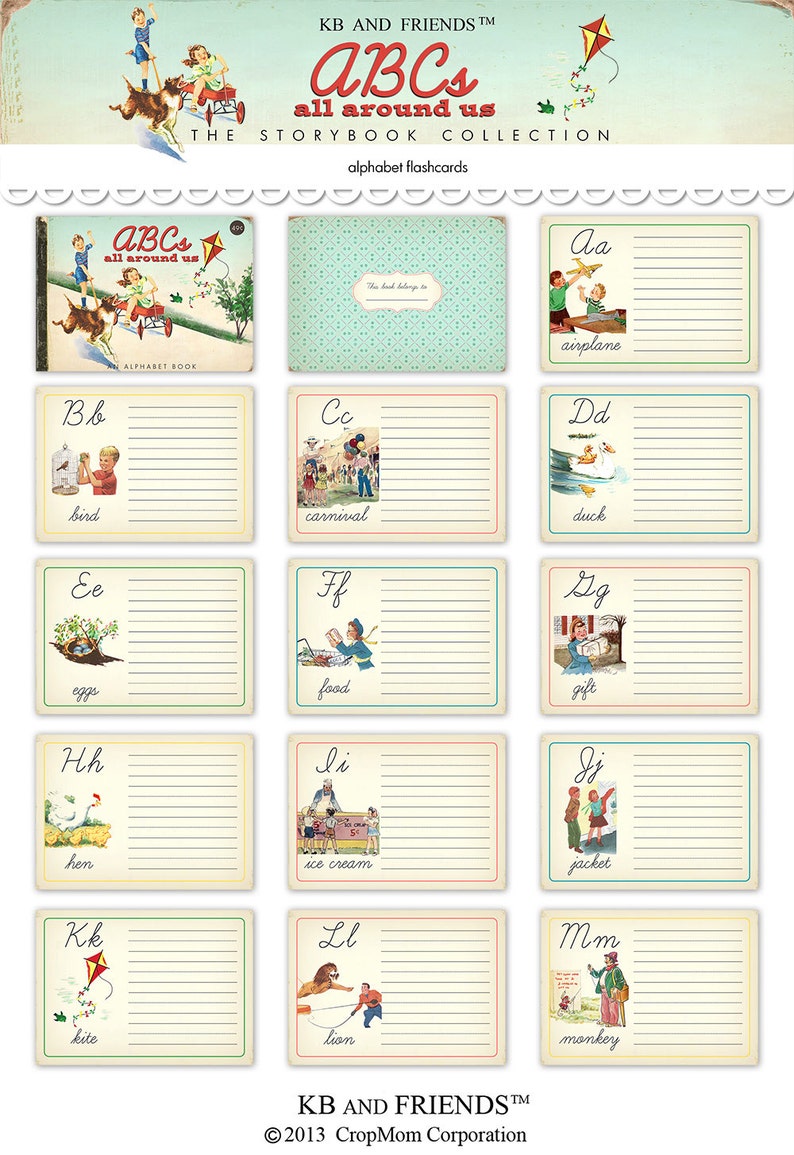 Vintage Style ABC Flash Cards: Printable Alphabet Book (Digital Download) image 2