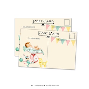 Digital Baby Postcards, neutral gender/  4" by 6" and 2.5" by 3.5" / ATC, post card, Project Life/ instant download / retro baby with banner