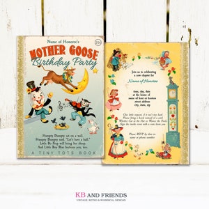 Vintage Printable Mother Goose Nursery Rhyme Storybook Baby Shower or Birthday Invitation / add your own text with web-based template
