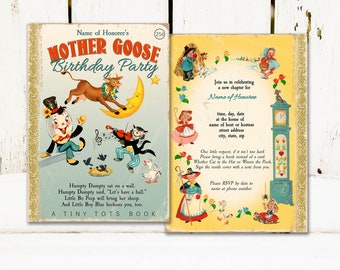 Vintage Printable Mother Goose Nursery Rhyme Storybook Baby Shower or Birthday Invitation / add your own text with web-based template
