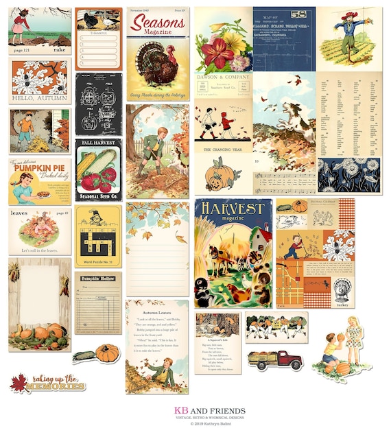 Autumn, fall vintage scrapbook ephemera cards & embellishments, digital, printable / collage sheets, individual files / digital scrapbooking Il_570xn
