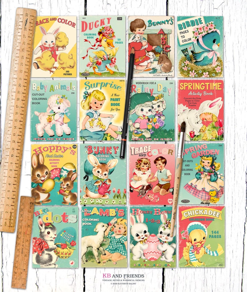 Retro Easter Spring Printable Children's Coloring Book Covers