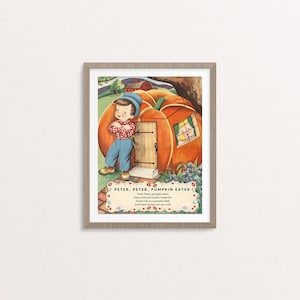Digital Peter Peter Pumpkin Eater nursery rhyme poster / 8&quot; by 10&quot; / downloadable, printable / vintage boy Mother Goose digital print / art