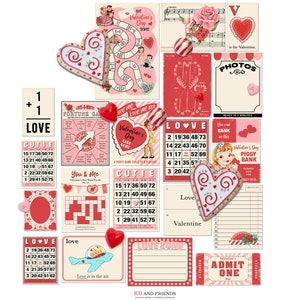 Retro Valentine's Day Digital Ephemera, Fun & Game Cards for Crafts / vintage children, couples / printable collage sheets / JPEG, PDF, PNG image 2