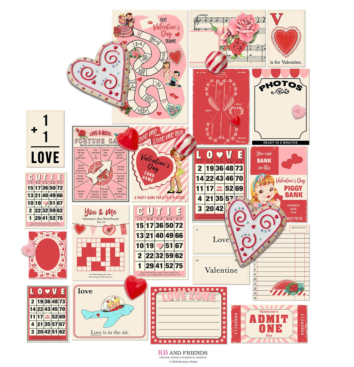 Printable Scrapbook Collage Kit, Valentine's Day Kit, Couple