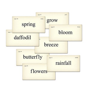 Digital vintage spring vocabulary flash cards / 2" by 4"/ downloadable / printable / PDF / collage sheet / seasonal embellishments
