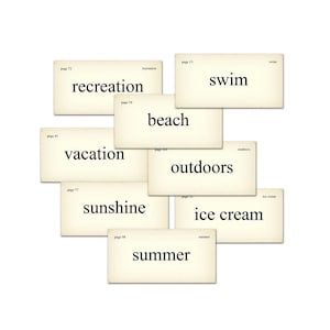 Digital vintage summer vocabulary flash cards / 2" by 4"/ downloadable / printable / PDF / collage sheet / seasonal embellishments