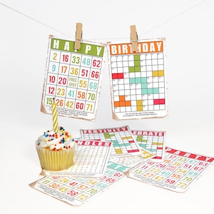 Birthday Game Cards: Printable Decorative Bingo, Crosswords, Word Searches Ephemera (Digital Download)
