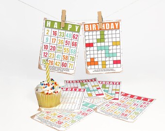 Birthday Game Cards: Printable Decorative Bingo, Crosswords, Word Searches Ephemera (Digital Download)