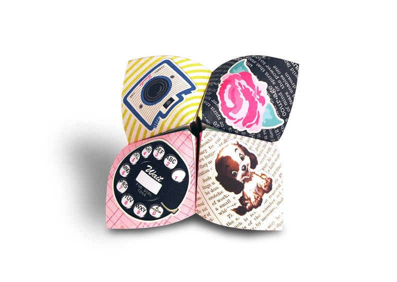 Digital retro girly cootie catcher / fortune teller / game / DIY toy / downloadable / printable/ dog, rose, telephone, camera image 2