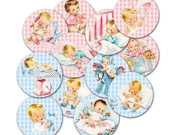Vintage Style Baby Circlest: 2" & 1" Round Images (Digital Download)