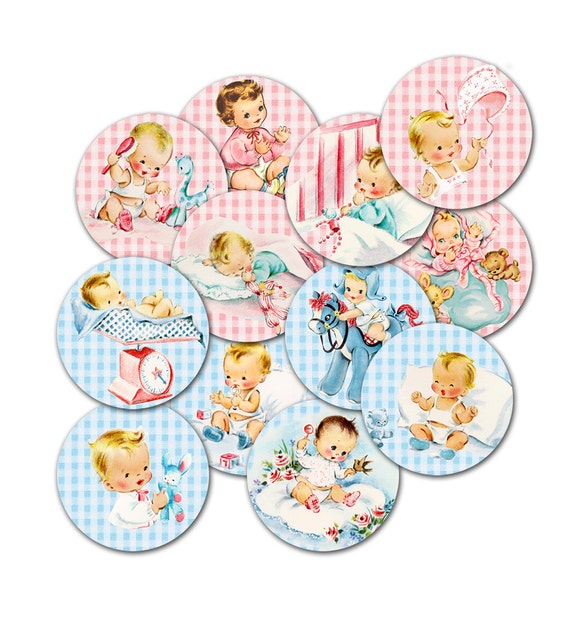Digital vintage baby circles collage sheet / 2" and 1" diameter round circles / downloadable / printable / altered art / collage sheet Il_570xn