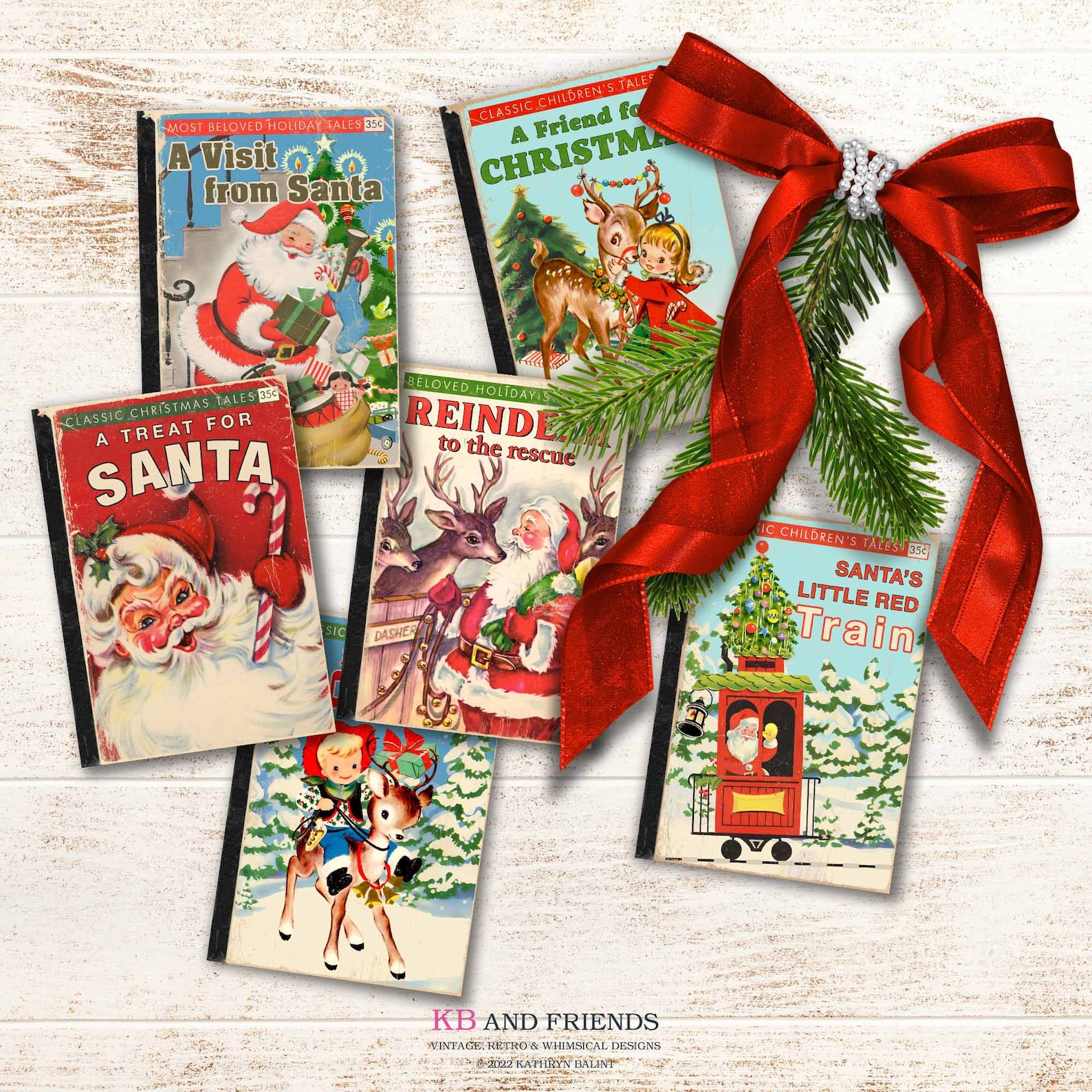 Retro Style Printable Santa and Reindeer Christmas Book Covers - Etsy