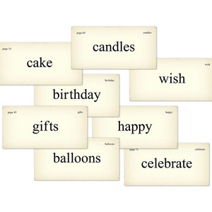 Vintage Style Birthday Flash Cards: Printable Scrapbook Journal Vocabulary (Digital Download)