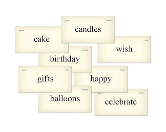 Vintage Style Birthday Flash Cards: Printable Scrapbook Journal Vocabulary (Digital Download)