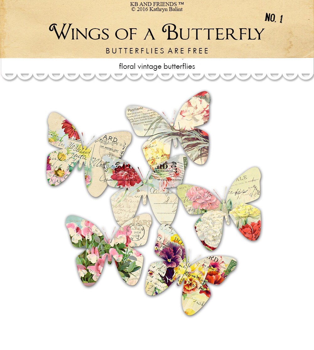 digital vintage floral butterflies clipart romantic ephemera etsy