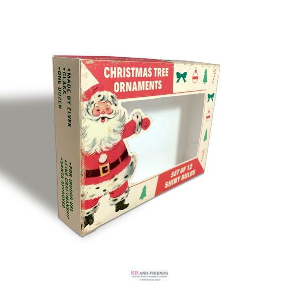 Retro Santa Digital Ornament Box / Printable 5 by 7 by 1.25 Box for Gifts,  Crafts, Diorama, Shadowbox / Vintage Christmas Gift Box 