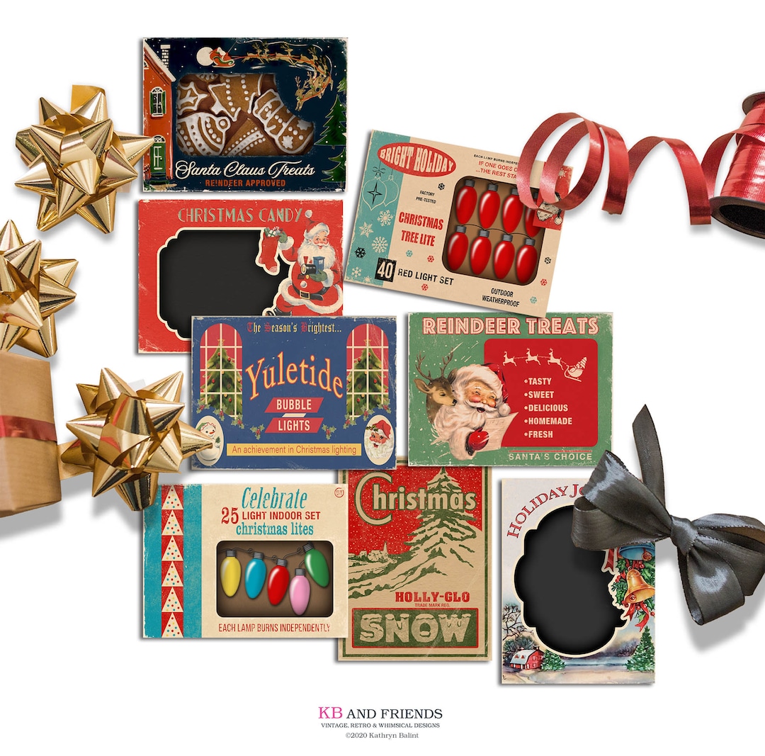 Printable Vintage Christmas Box Top Cards / 8 Digital Ephemera Cards ...