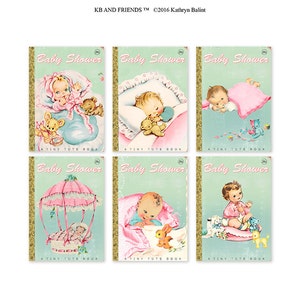 Baby girl cupcake toppers for book themed baby shower / printable cupcake toppers / cake bunting / rectangular tags, labels / book covers image 2