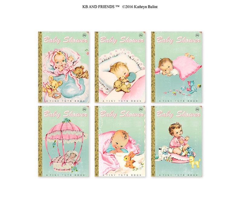 Baby girl cupcake toppers for book themed baby shower / printable cupcake toppers / cake bunting / rectangular tags, labels / book covers image 2