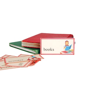 Digital word flash cards with vintage children / red / 2" by 4" / printable / downloadable