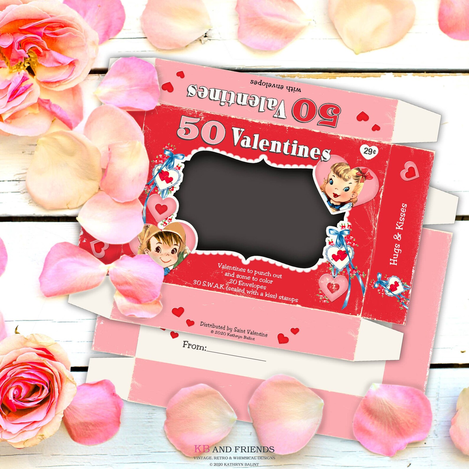 Retro Valentines Day Printable Box Template With Boy & Girl / - Etsy